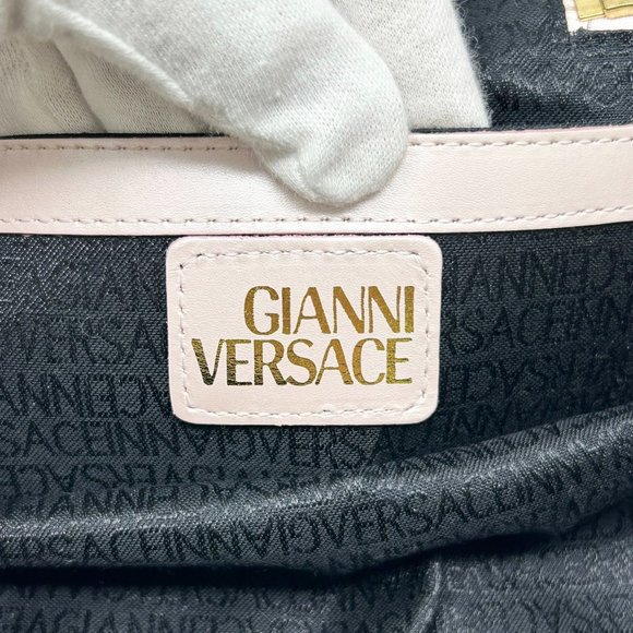 GIANNI VERSACE Vintage Logo Sun Vanity Bag Leather Pink Gold Zip Mirror [101776] - Picture 5 of 12